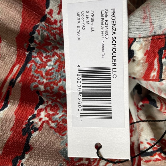 PROENZA Schouler NWT Swirl Print Jersey Turtleneck Top in Red Multi M - Picture 9 of 16